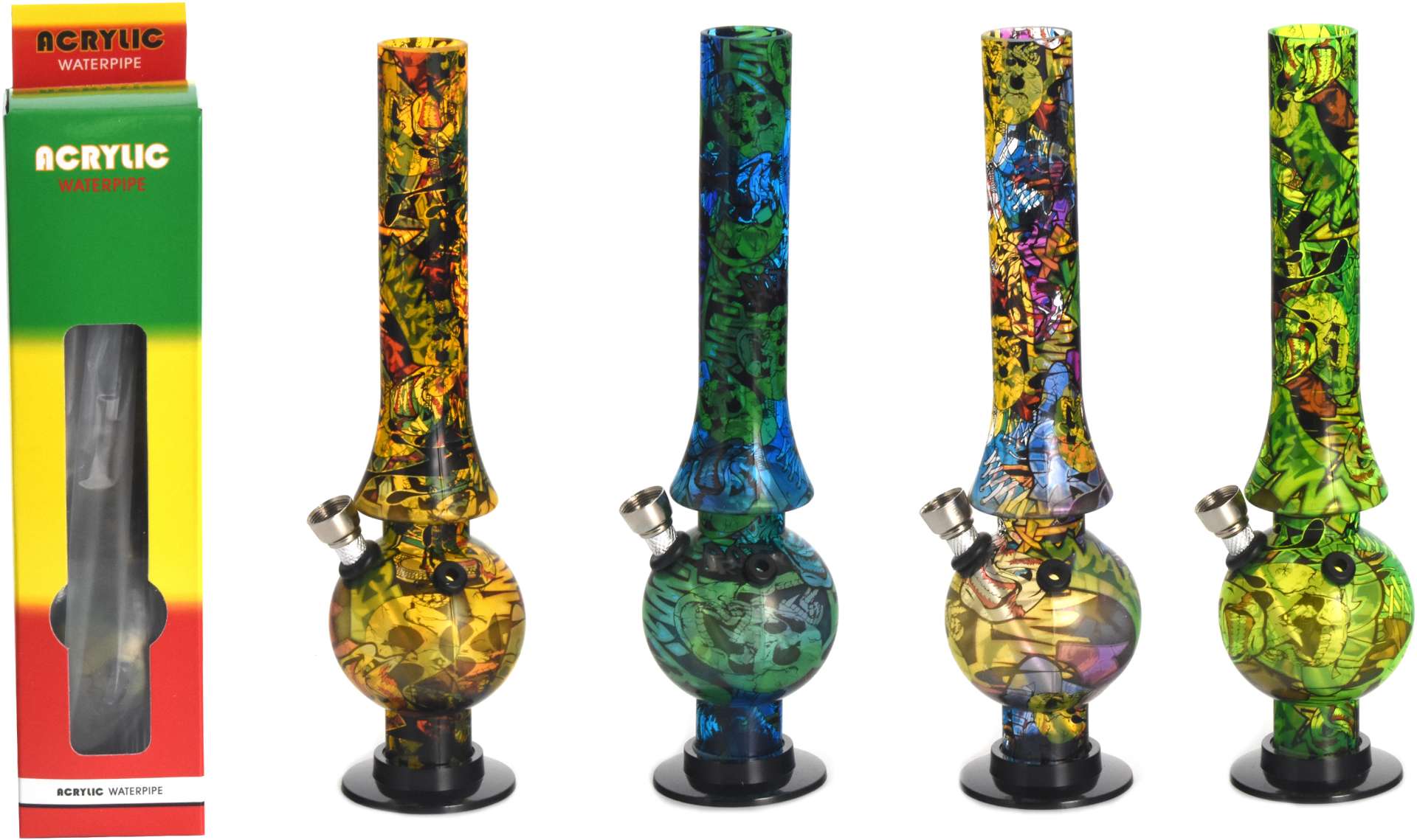 BONG ACRYLIC BLACK WITH GRAFFITI26cm